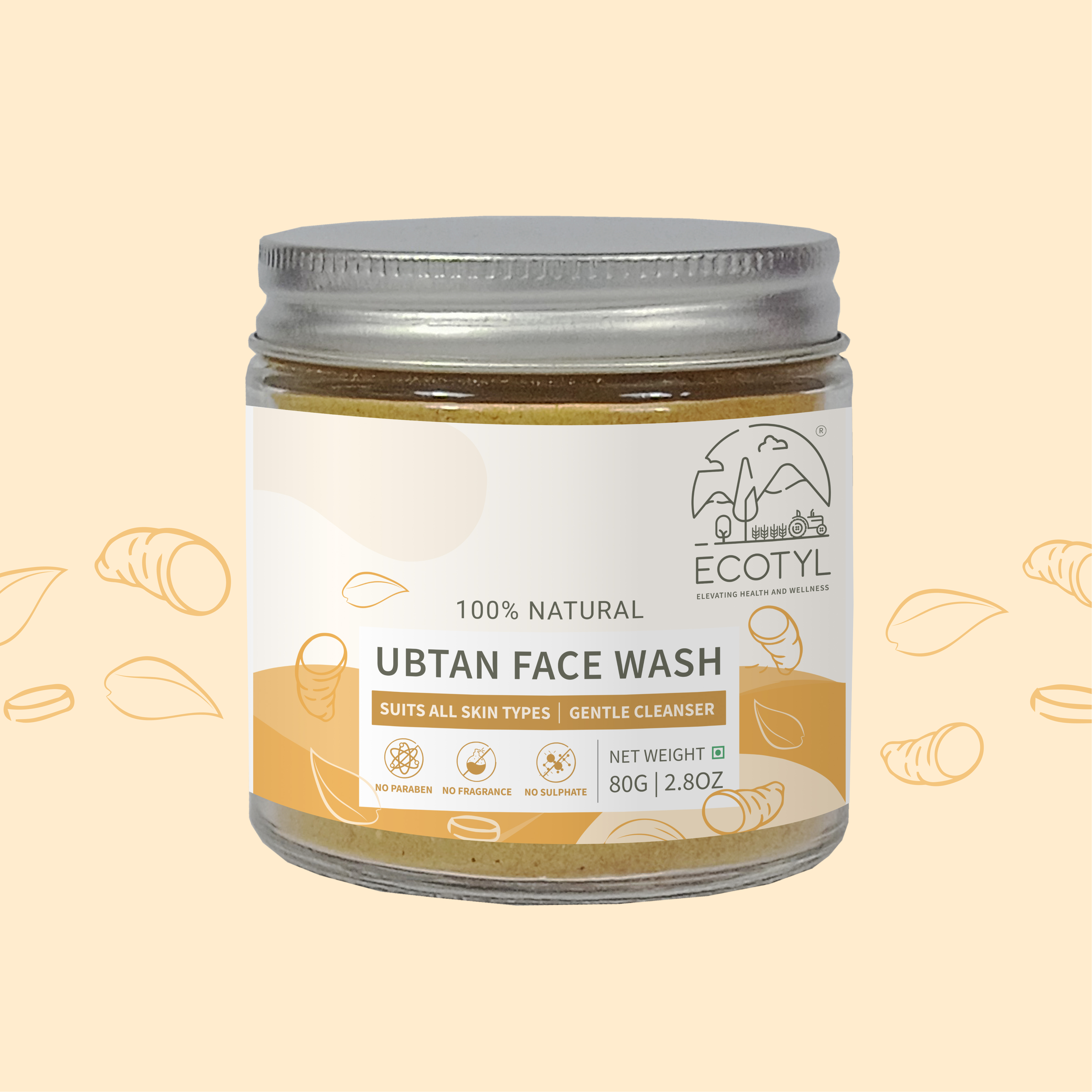 Ecotyl Ubtan Face Wash Powder | 100% Natural Gentle Cleanser | 80g